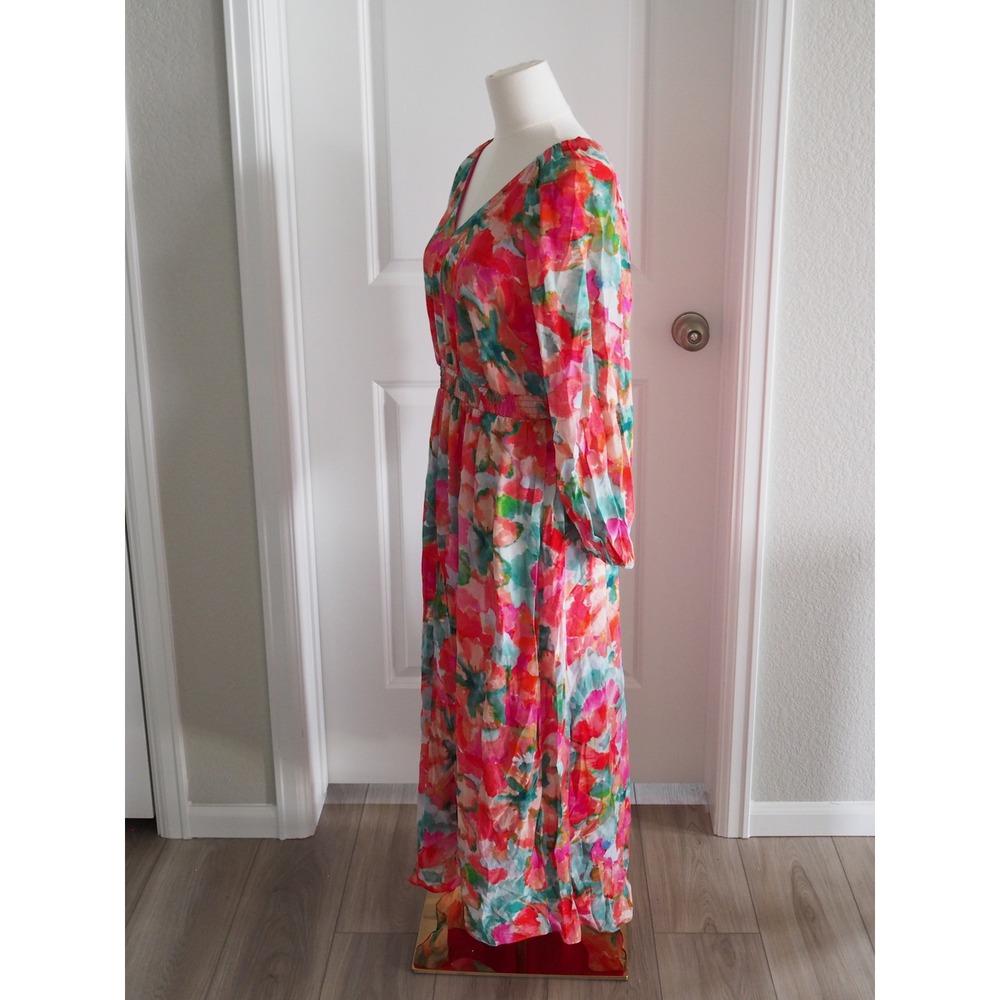 Soft Surroundings Watercolor Floral Pink Maxi Dress Boho PM Long Sleeve V-Neck - Picture 2 of 13